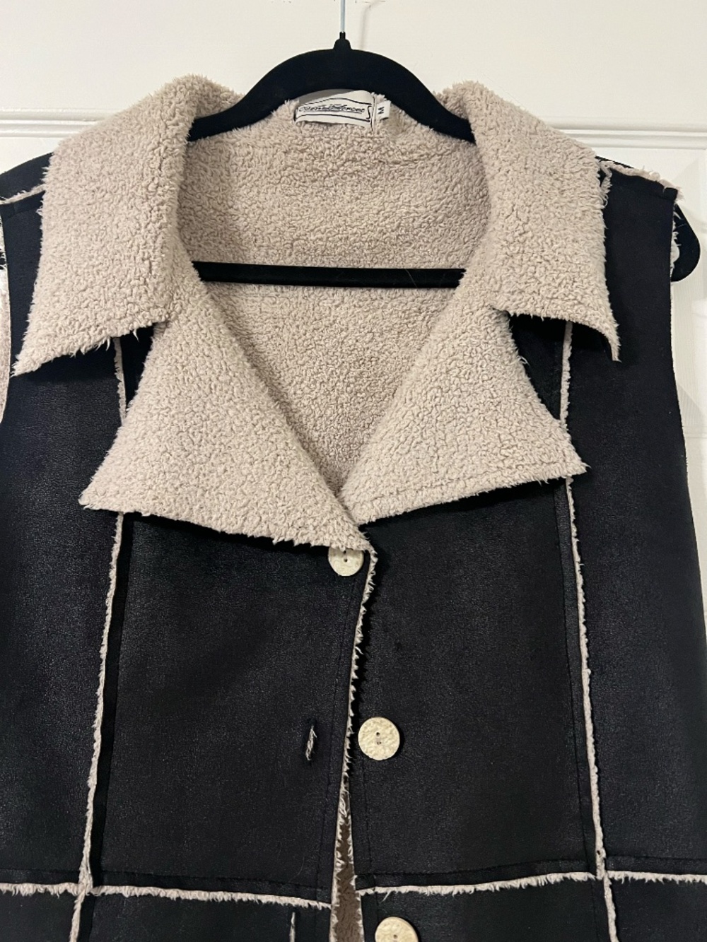 Faux Leather Sherpa Vest | Shearling Lined | Brown & Cream | Cozy Fall Layer - Picture 3 of 3